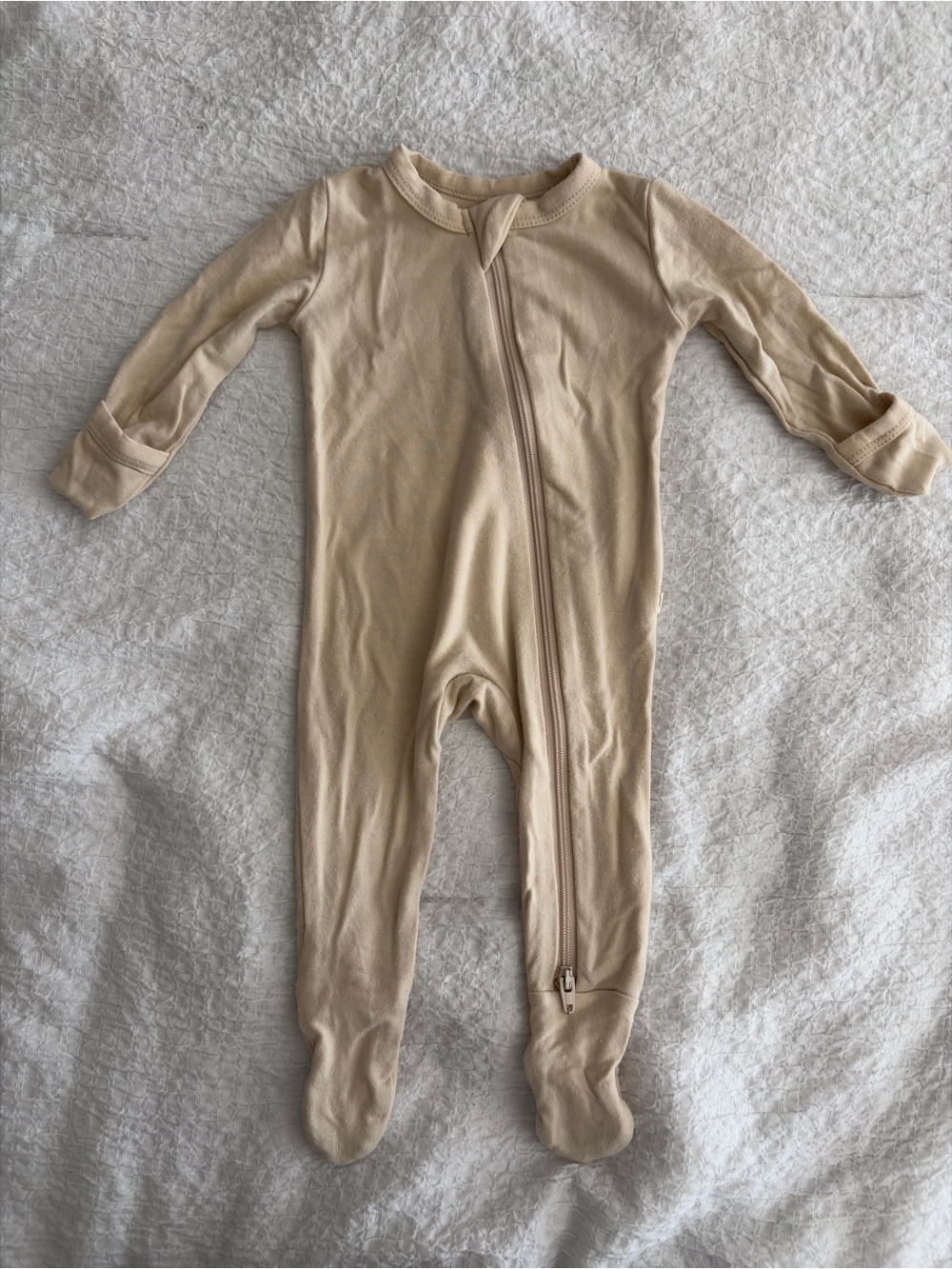 Neutral Beige Baby One-Piece Zipper Footed Sleepsuit